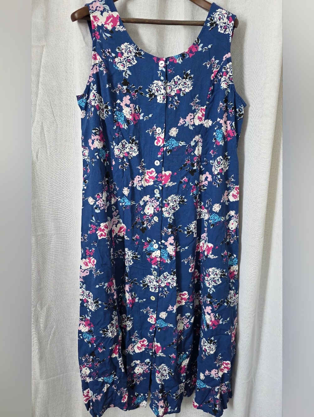 Koret Navy Floral Button-Front Midi Dress with Pink and White Blooms